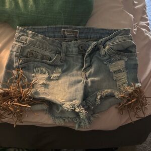 American Eagle Outfitters Light Blue Distressed Jean Shorts